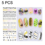 DS116-134 5 PCS 13 Patterns DIY Design Beauty Water Transfer Harajuku Nails Art Sticker Nail Art Decoration Accessories, Random Color Delivery,Without Nails