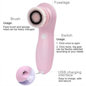 3 in 1 USB Charging Electronic Cleaning Face Beauty Instrument Pores Nose Blackhead Facial Cleansing Brush