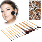 Foldable Trendy Panther Patterned Cosmetic Brush Case Bag Kit Set for Ladies / 12pcs Brushes Facial Care Product