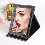 Square Stand Leather Make Up Mirror Alligator Pattern Portable Cosmetic Mirror