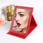Square Stand Leather Make Up Mirror Alligator Pattern Portable Cosmetic Mirror