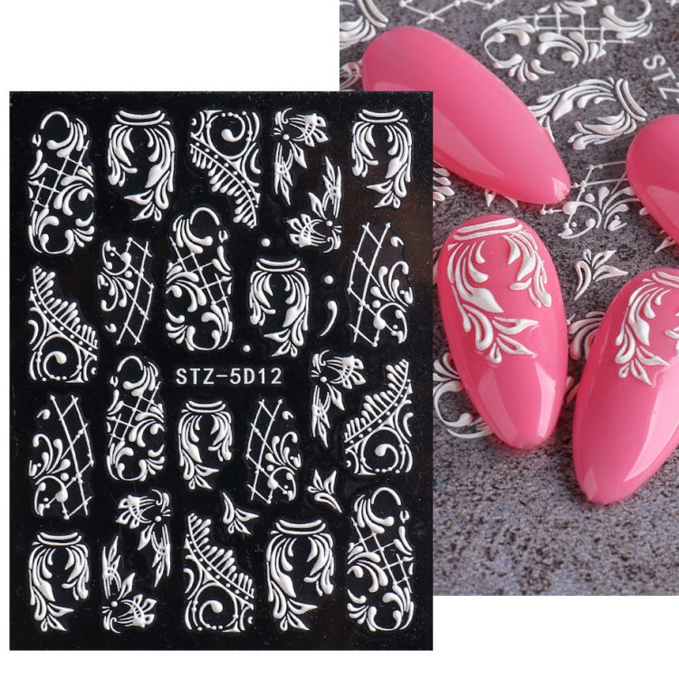 5D Three-dimensional Carved Nail Art Stickers Rose Pattern Embossed Nail Stickers