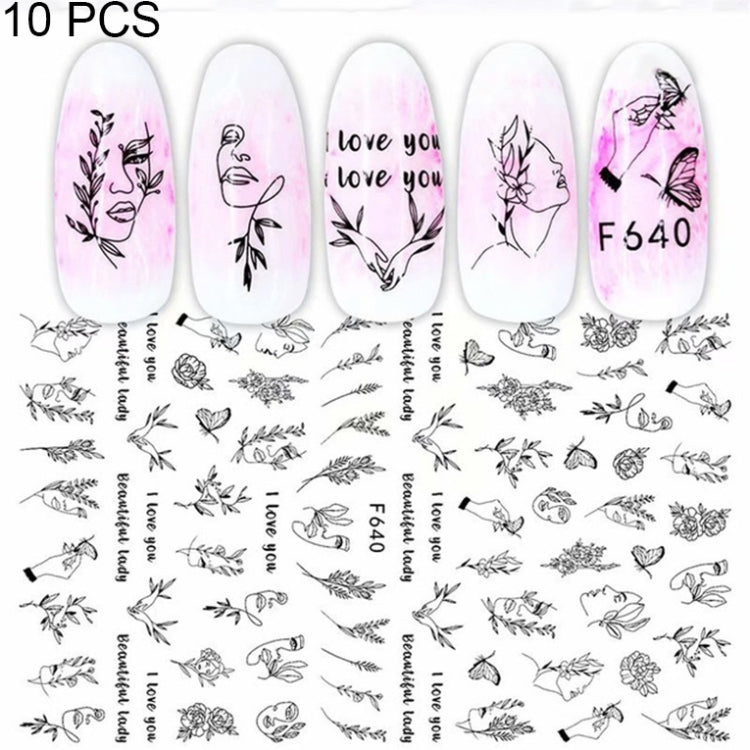 10 PCS Cartoon Heart Letters Comic Character Nail Art Sticker 3D Adhesive Nail Stickers