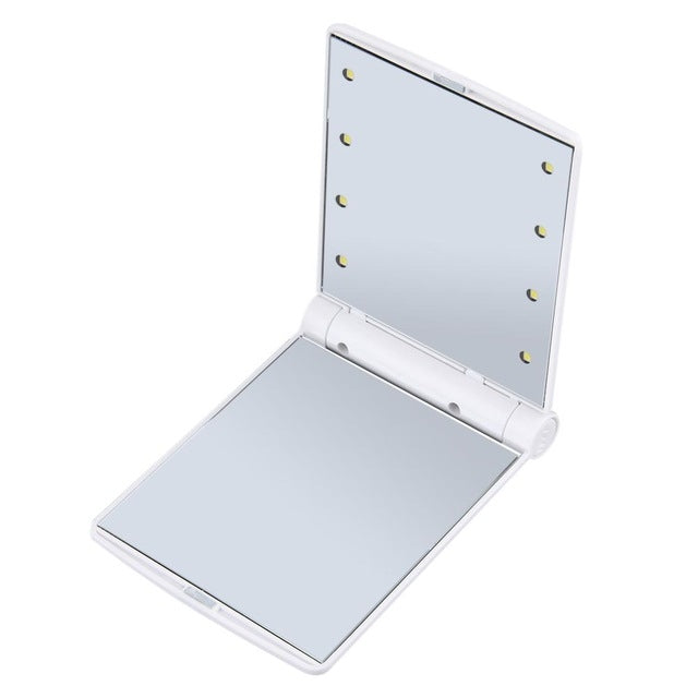 Lady Cosmetic Vanity Mirror Folding Portable Pocket  Built-in LED Lighting Bulbs