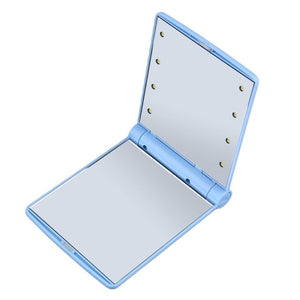 Lady Cosmetic Vanity Mirror Folding Portable Pocket  Built-in LED Lighting Bulbs